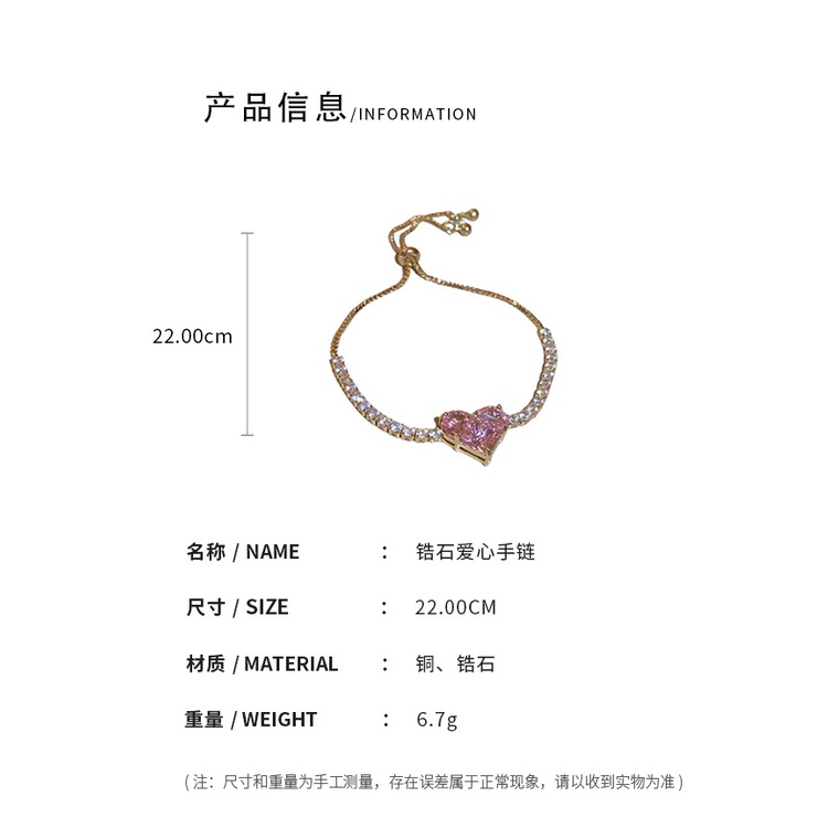 Vòng Tay Đính Đá Zircon Hình Trái Tim Sang Trọng Phong Cách Hàn Quốc Có Thể Đ