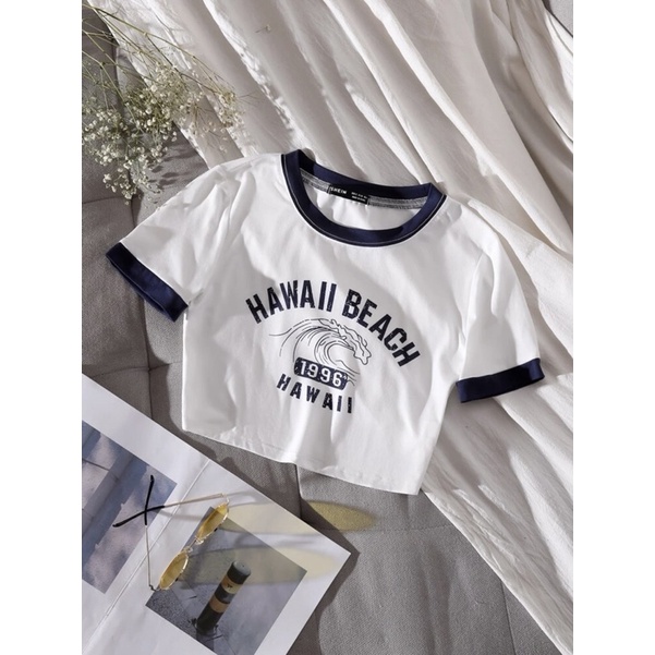 Áo Croptop Hoạ Tiết Phối Viền