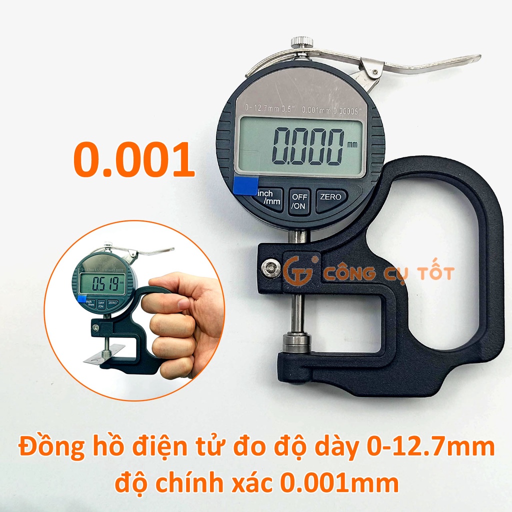 Thước đo độ dày điện tử hiện số 0-12.7mm độ chia 0.01 và 0.001