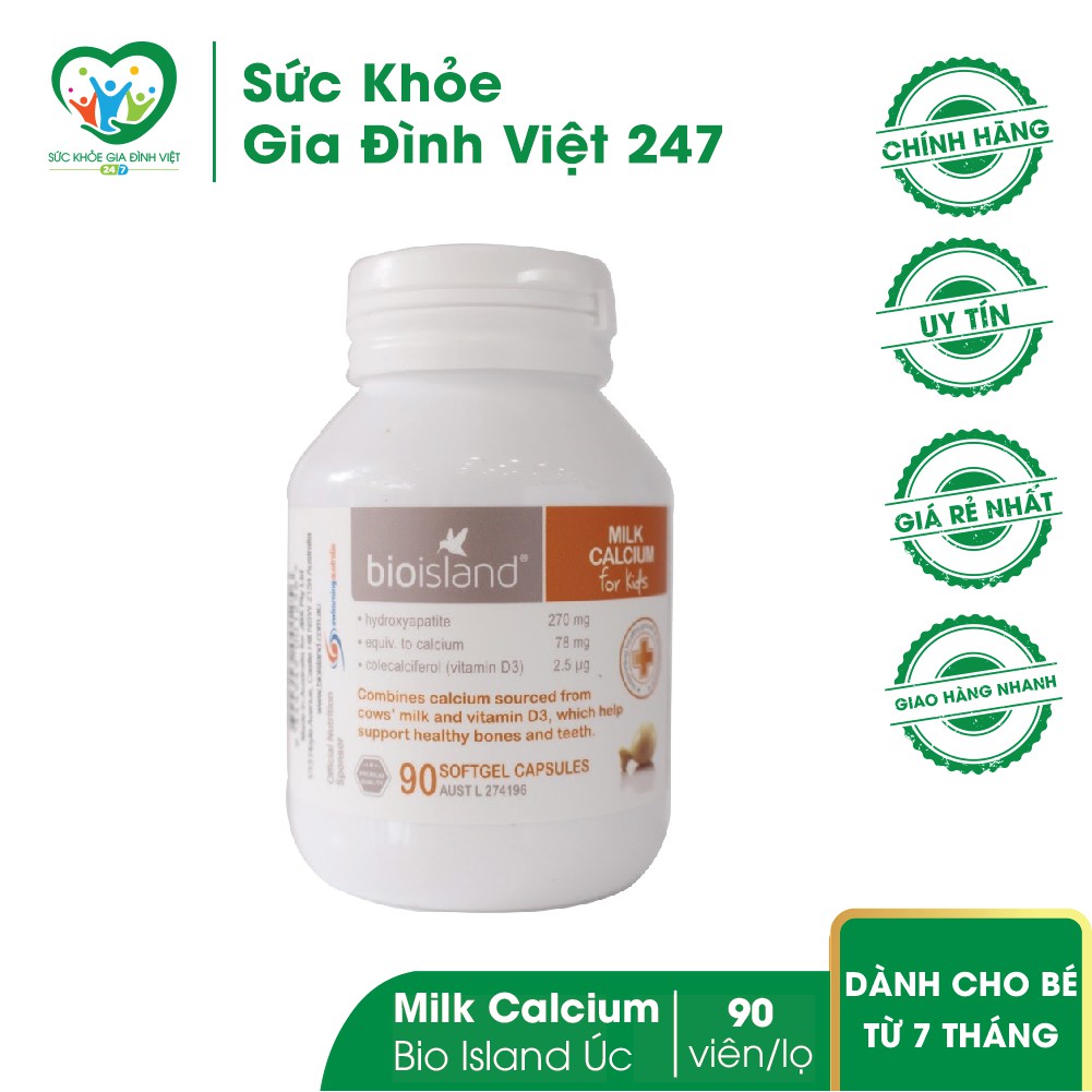 Viên uống Milk Calcium Bio Island Úc - Dành cho trẻ từ 7 tháng