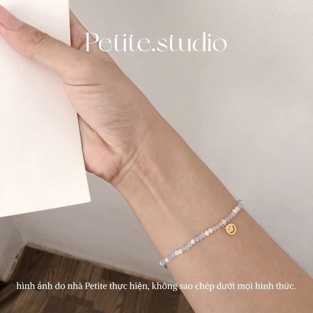 Vòng tay đá 2.5mm tông xanh pastel phối charm vàng mặt cười Smile Bracelet KHÔNG GỈ lắc tay basic phong cách hàn quốc