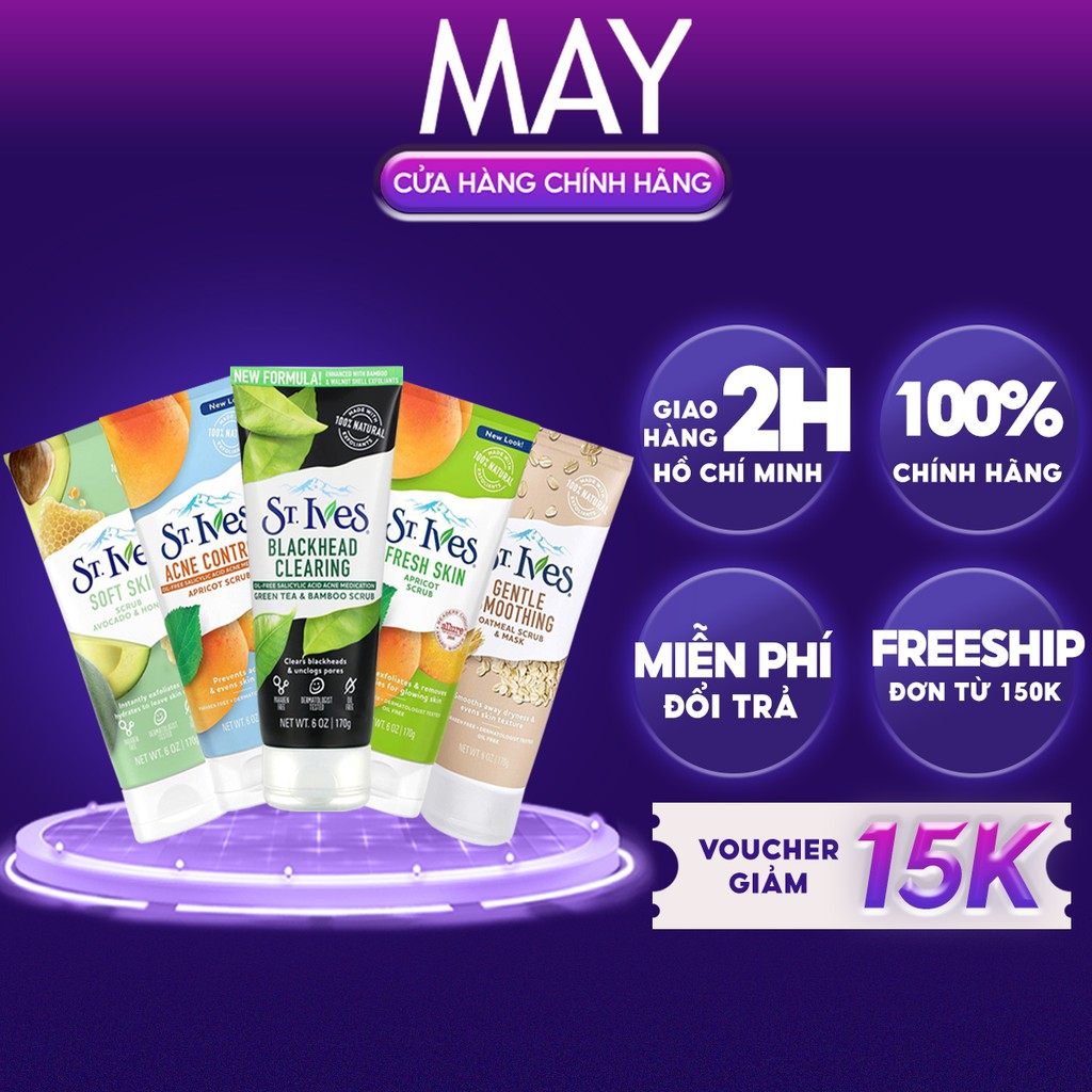 SỮA RỬA MẶT TẨY DA CHẾT ST.IVES Giảm Mụn, Sáng Da, Tươi Mát 170g