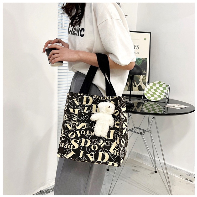 Túi Tote Vải Canvas Cỡ Lớn In Hoạt Hình Phối Khóa Kéo Chuyên Dùng Cho Học Sinh