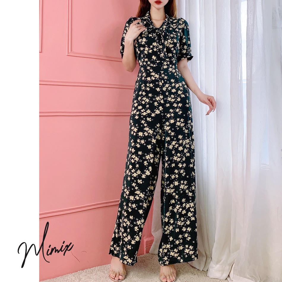Jumpsuit cổ V nơ liền hoa nhí MIMIX BI4215