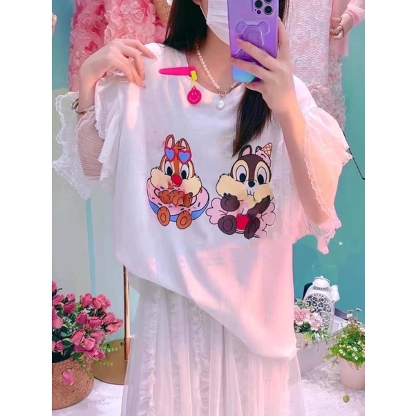Áo thun form rộng hình sốc tay ren bèo hàng Thailand 💖💖