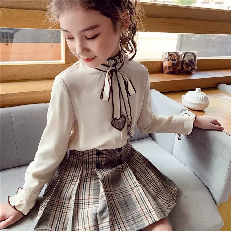 Bộ 2 Món Áo + Chân Váy Xếp Ly Sọc Ca Rô Vải Voan Thời Trang Xuân Thu 2022 Cho Bé Gái Từ 3-4 - 5-6 - 7-8 - 9-10 - 11-12 Tuổi Váy