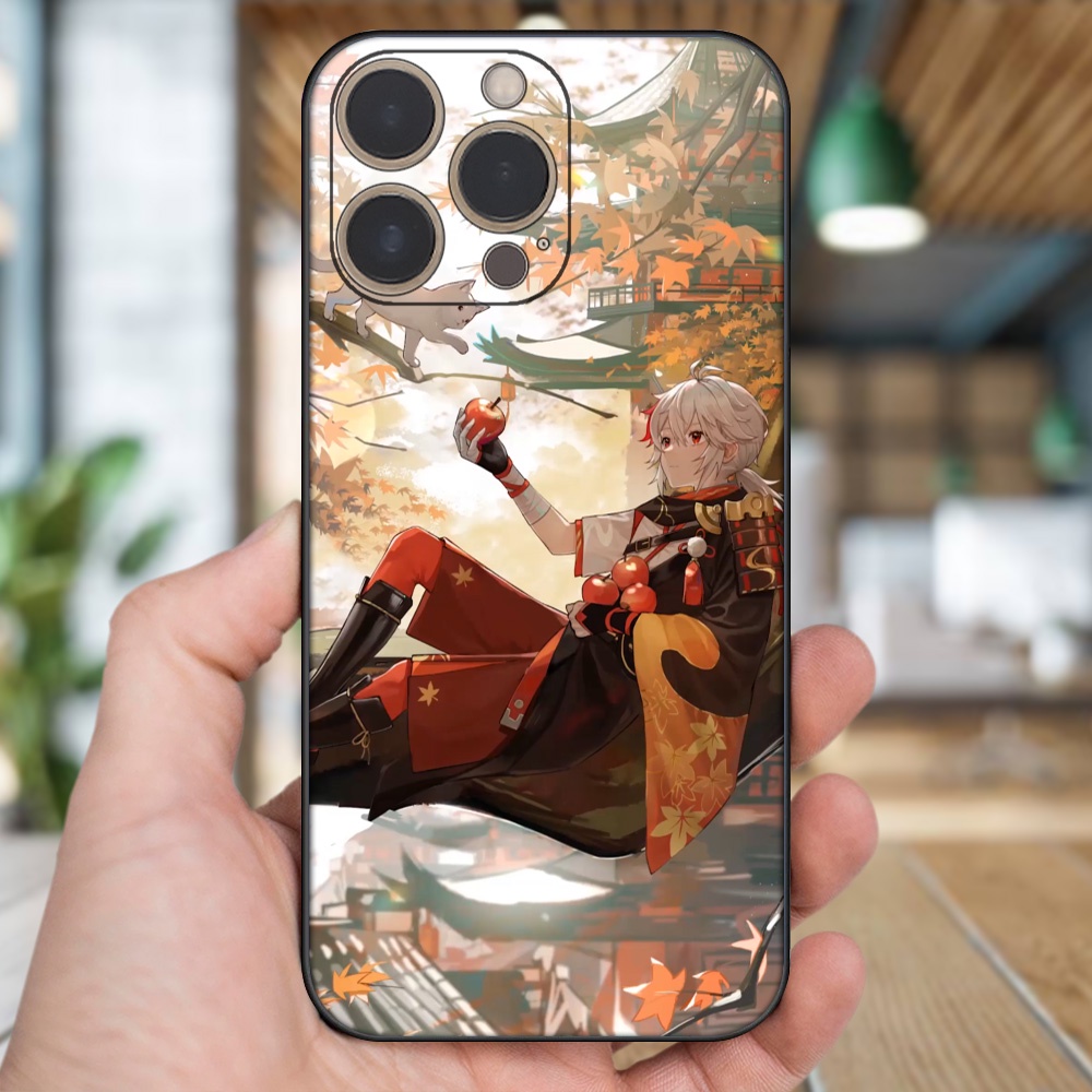 Ốp lưng iPhone 13 Pro dẻo đen cạnh vuông in hình Kazuha Genshin Impact