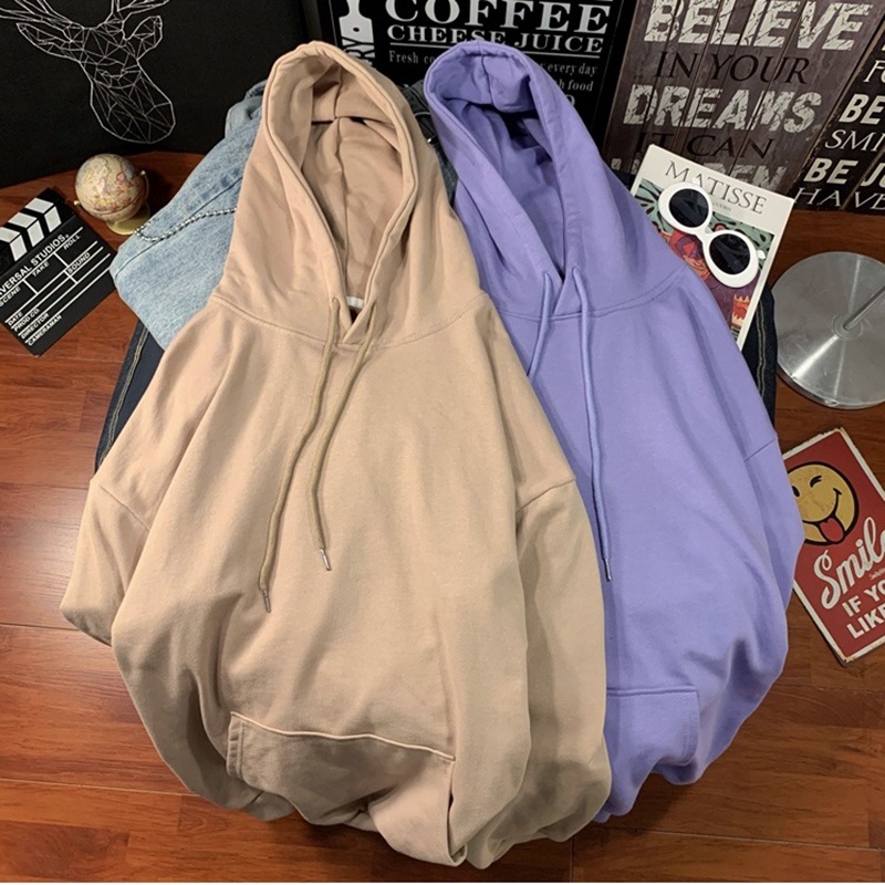 Áo hoodie IELGY vải nhung cổ tròn dài tay dáng rộng màu trơn cho nữ