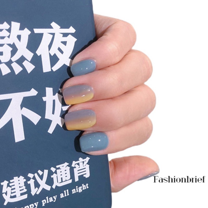 [Hàng mới về] Bộ 24 móng tay giả màu xanh dương + tím + vàng gradient đẹp mắt chất lượng cao