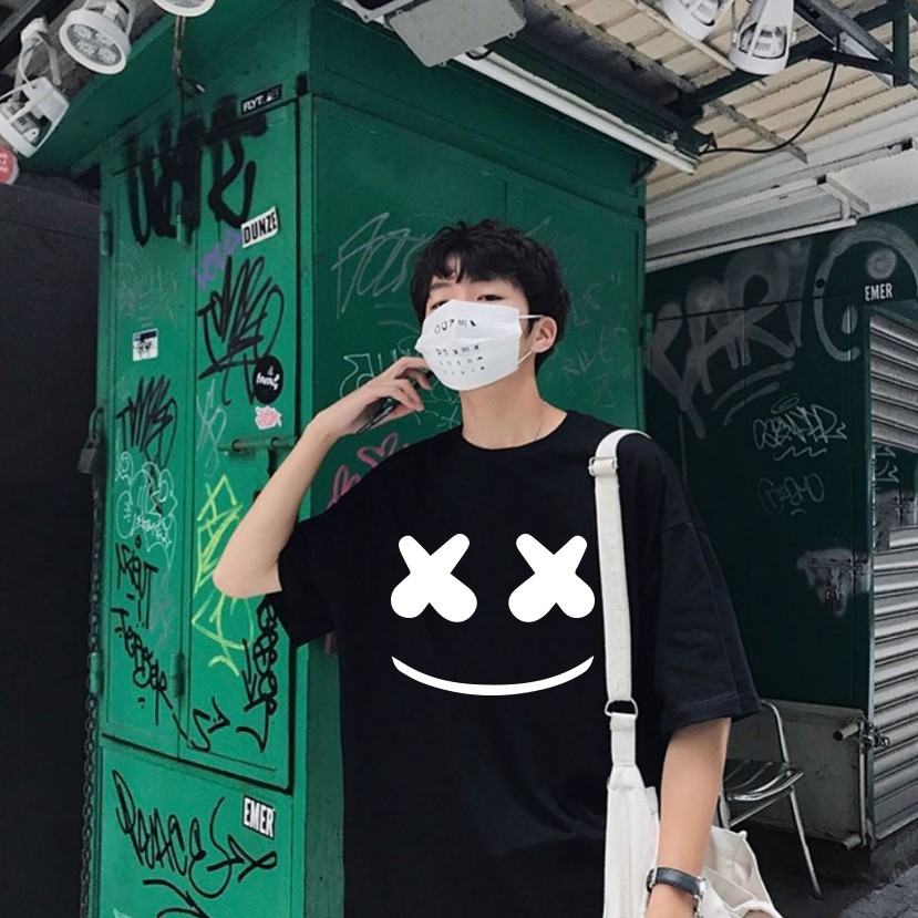 Áo thun Mặt Cười Hàn Quốc Siêu Đẹp Màu Đen unisex nam nữ tay lỡ form rộng tee phông basic mùa hè