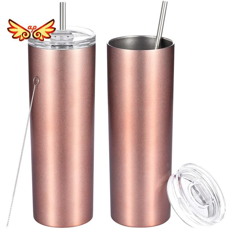 2 Pack Classic Practical 20 Oz Stainless Steel Double-Insulated Water Tumbler Cup with Lid and Straw Vacuum Travel Mug Gift