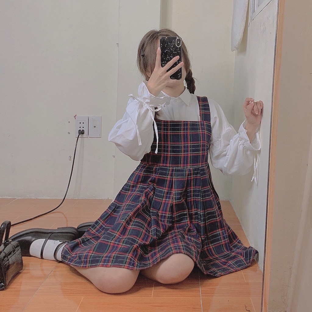 SÉT YẾM CARO ĐỎ ÁO SƠMI TRẮNG TAY DÀI XINH XẮN SYV299 | BigBuy360 - bigbuy360.vn