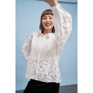 DOTTIE- Áo sơ mi ren phối vải trắng nữ T0225