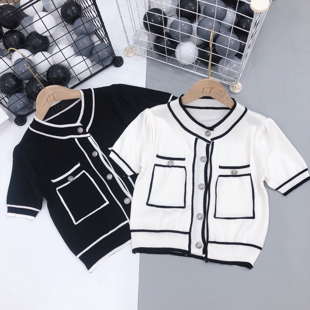 Áo Croptop Dệt Kim Đen Trắng Tay Ngắn Hàng Quảng Châu Cao Cấp Ailee