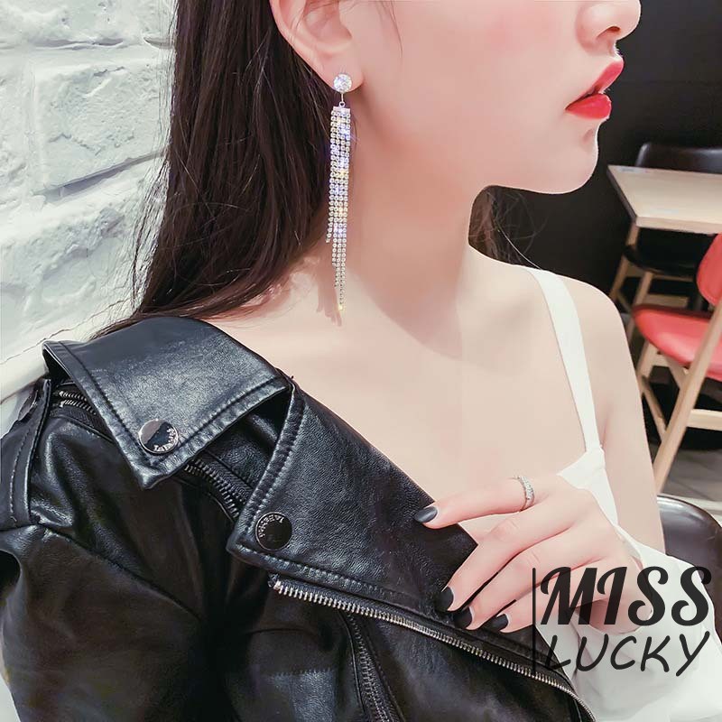 Khuyên tai dáng dài đính đá pha lê lấp lánh phong cách Hàn Quốc thời trang nữ thanh lịch