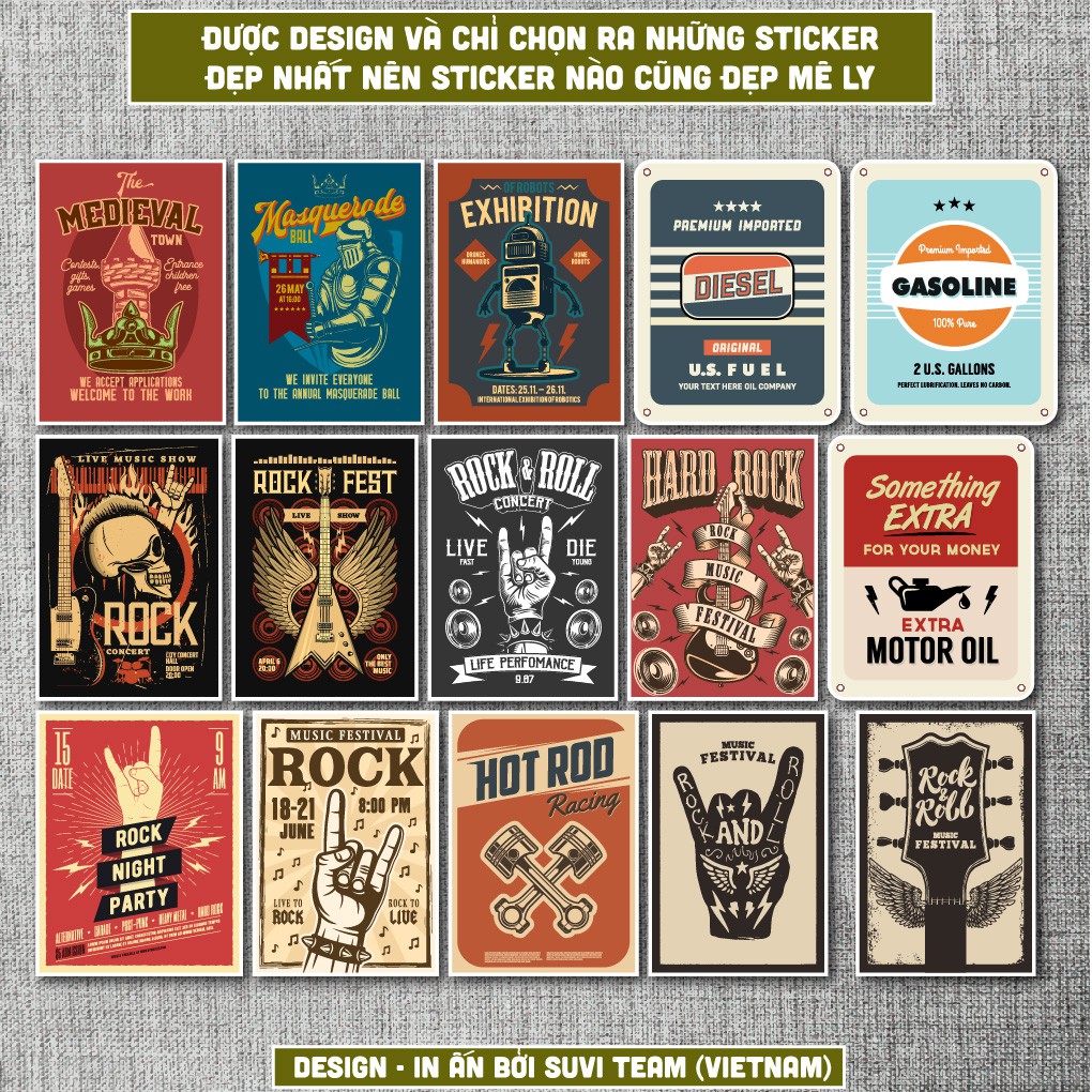 50 Sticker Vintage Retro 11 chống nước sticker dán laptop, điện thoại, đàn guitar, mũ bảo hiểm, vali. MSP:VR11