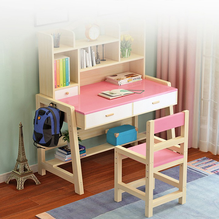 Bàn học sinh hiện đại gỗ cao cấp 80cm đa năng cho bé Bộ Bàn học sinh Tiện ích sang trọng kèm ghế BAH046