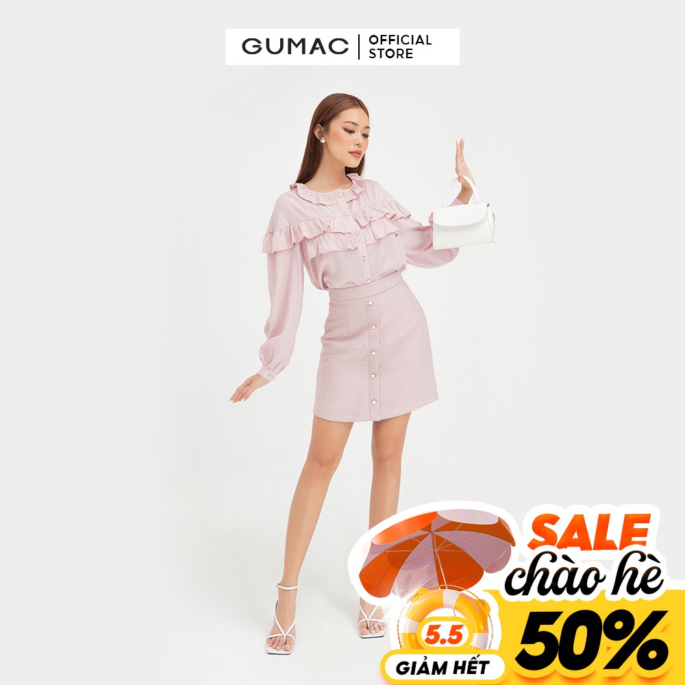 Chân váy nữ gấm nẹp giả GUMAC đủ màu, đồ công sở thanh lịch VB408