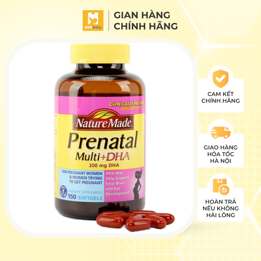 Vitamin tổng hợp Nature made Prenatal Multi + DHA 200mg chính hãng cho bà bầu (150 viên) - Herbaby