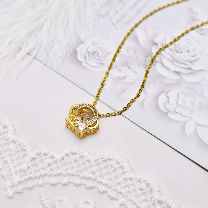 XiaoboACC Gold-plated Korean Fashion 520 Micro-inlaid Zircon Necklace