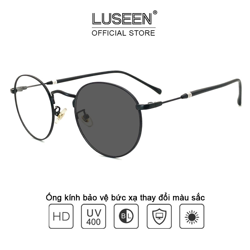 LUSEEN Kính Đổi Màu Bằng Kim Loại Dáng Tròn Chống Bức Xạ Và Ánh Sáng Xanh Cho Nữ Nam AG2207