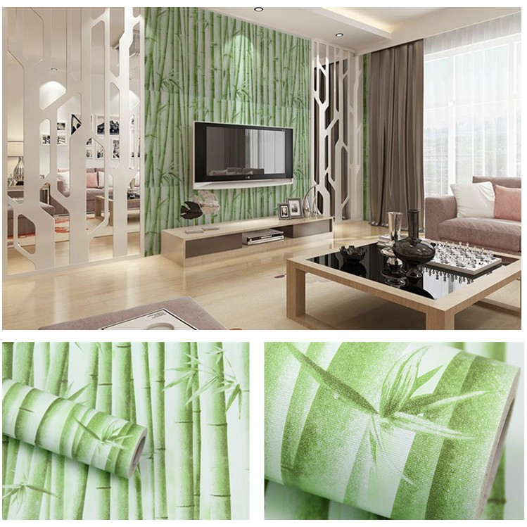 Decal giấy dán tường trúc xanh lợt khổ 45cm (giá bán 1m dài)