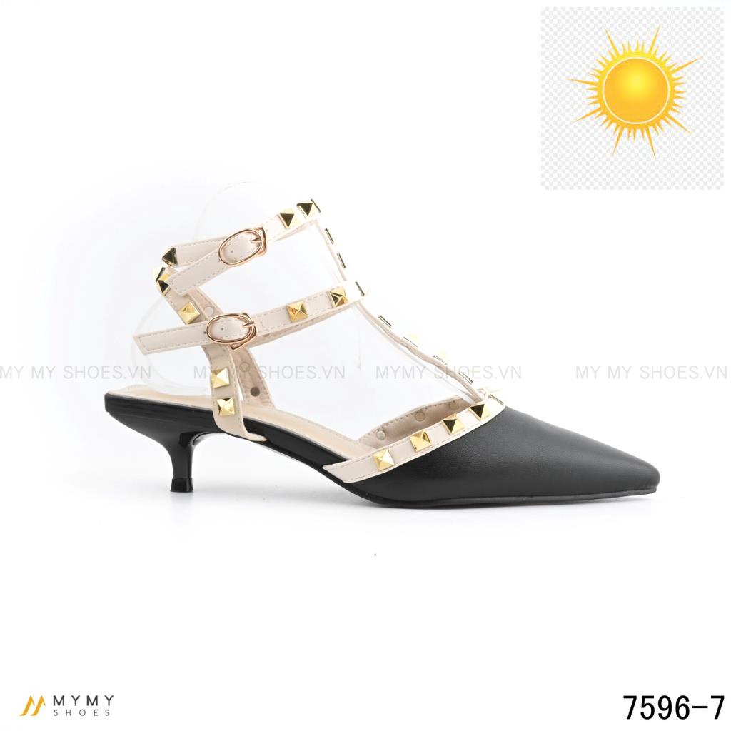 7596-7 Giầy bít mũi da lì đinh gót nhọn 3p my my shoes