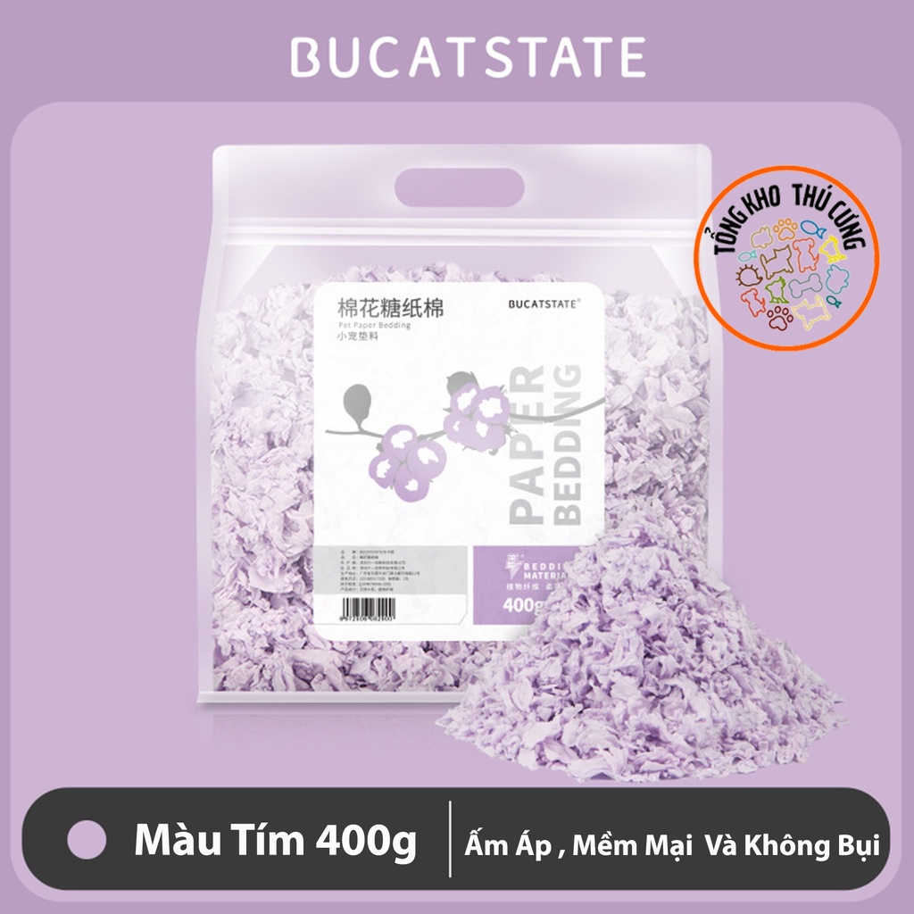 Giấy lót chuồng cho thú cưng nhỏ, làm ổ chuột hamster HÃNG BUCATSTATE bông giấy mềm mại không bụi, bảo vệ hệ hô hấp 400g