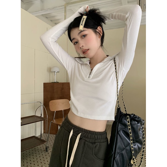 COZOK Áo Thun Tay Dài Cổ Đứng Dáng Ôm Thời Trang Trẻ Trung