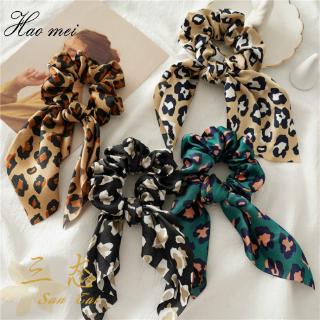 Dây Buộc Tóc Trang Trí Tai Thỏ Họa Tiết Da Báo Xinh Xắn Cho Nữ