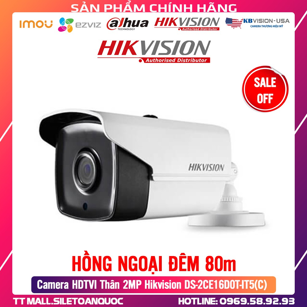 [Giá Sập Sàn] Camera HDTVI thân hồng ngoại 2MP Hikvision DS-2CE16D0T-IT5(C) - Chính Hãng Hikvision