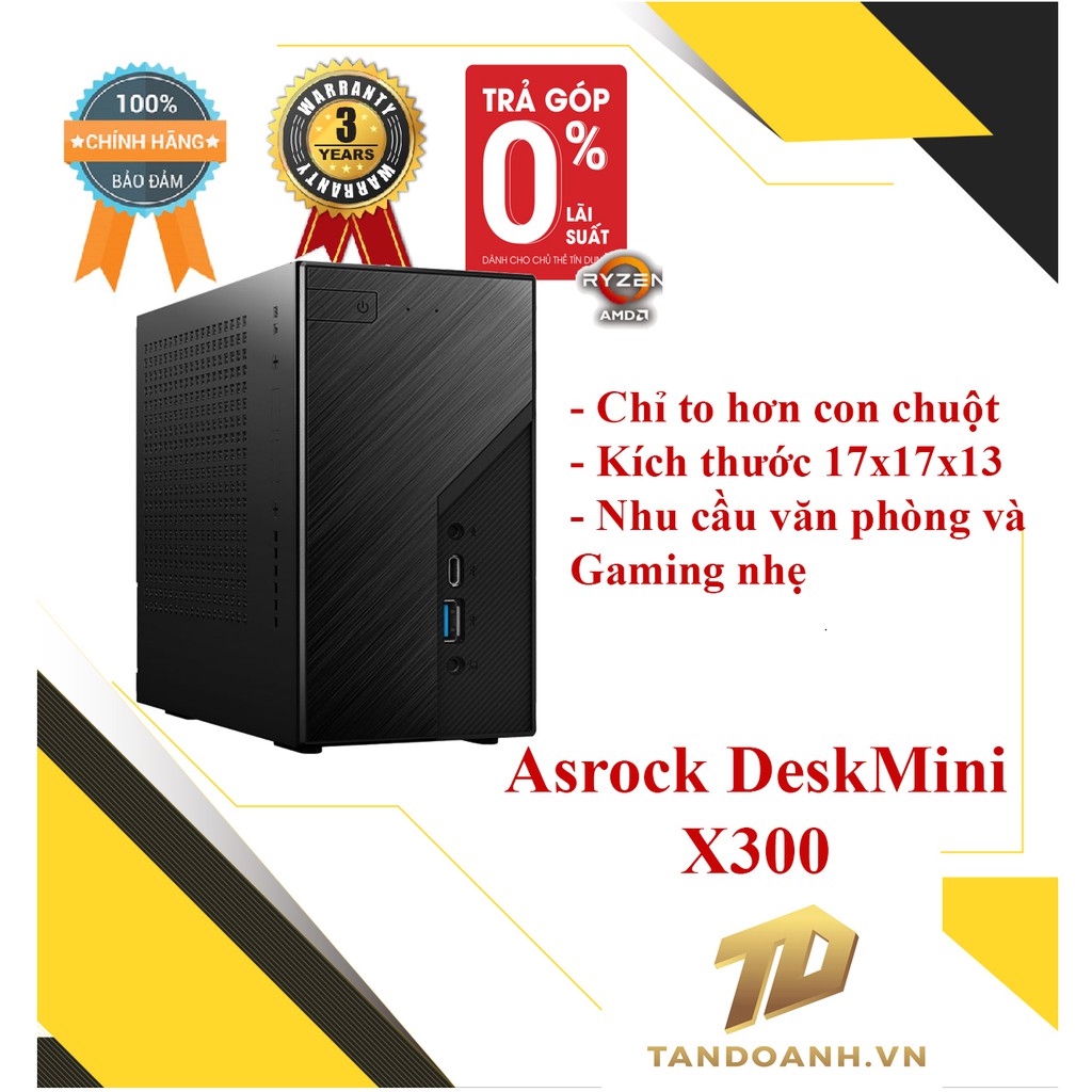 Bộ máy tính Asrock DeskMini X300 - Siêu nhỏ gọn Mini STX - Dành cho CPU AMD - Chưa kèm CPU, Ram, Ổ cứng