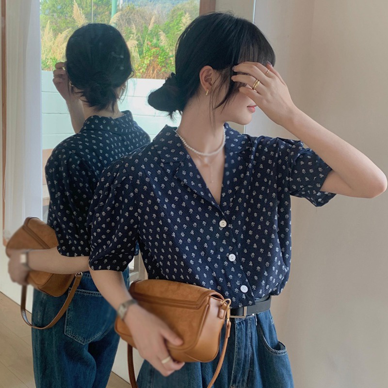 Áo Sơ Mi Chiffon Tay Ngắn Dáng Rộng In Họa Tiết Hoa Thời Trang Mùa Hè Xinh Xắn Cho Nữ