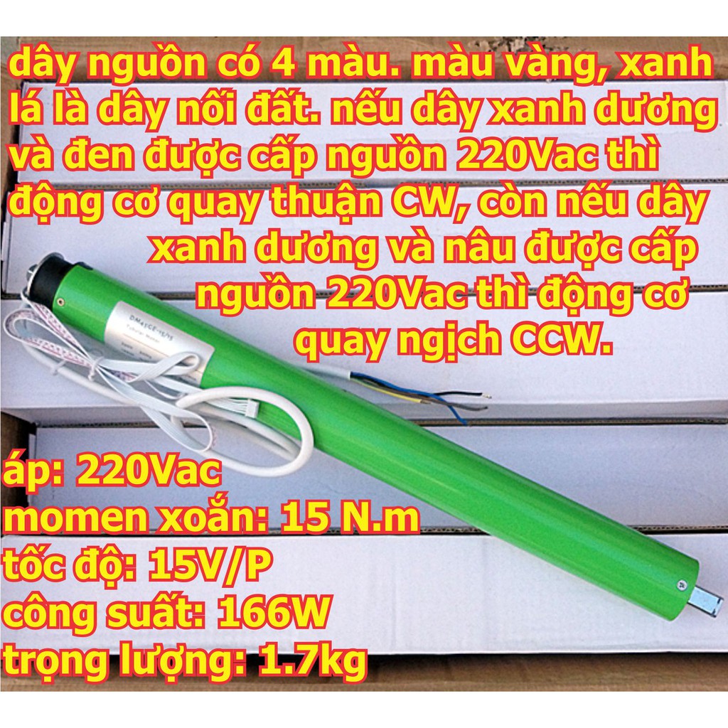 Động Cơ rèm cửa, màn trập máy chiếu VV dạng ống phi 45mm áp 220Vac, lực mạnh 15N.m 15/P kde5822