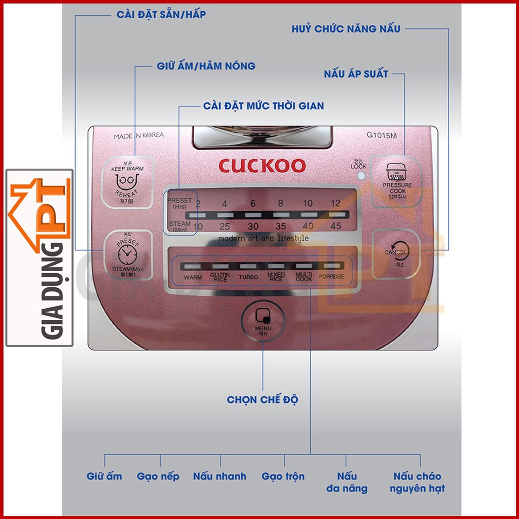 Nồi cơm điện cao cấp 1,8 lít Cuckoo CRP-1015M áp suất điện từ, hàng chính hãng sản xuất tại Hàn Quốc