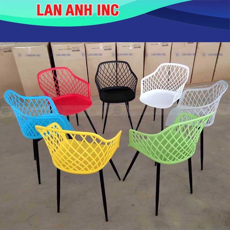 Ghế nhựa cafe văn phòng bàn ăn chân sắt tựa lưng cao đẹp eames LAGE322