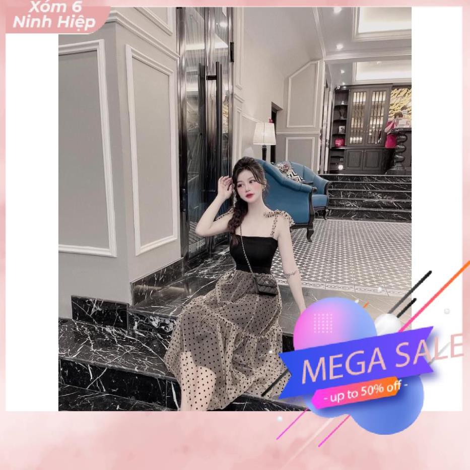 [HOT TREND 2021] Váy Maxi 2 Dây Phối Voan Chấm Bi Siêu Xinh MN | BigBuy360 - bigbuy360.vn