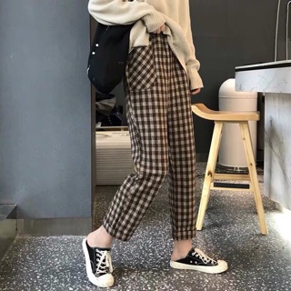 quần baggy vải kẻ