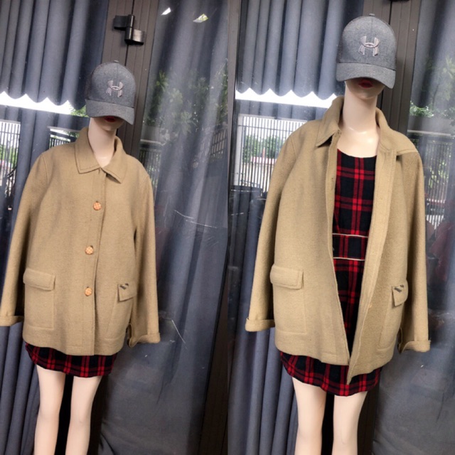 Áo khoát dạ màu vàng bò combo