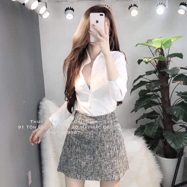Áo sơ mi trắng uni cổ bẻ dài tay b80