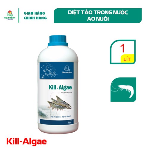 Vemedim Kill-algae tôm, dùng diệt tảo trong nước ao nuôi tôm, chai 1 lit