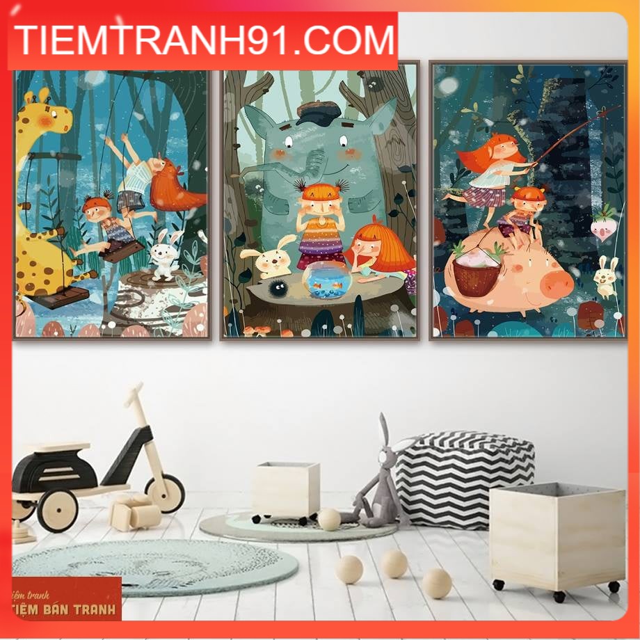 TRANH CANVAS CHO BÉ - 😍TIỆM TRANH 91😍-  Bộ 3 tranh treo tường cho bé, hoạt hình dễ thương, lắp đặt dễ dàng, bé thích mê