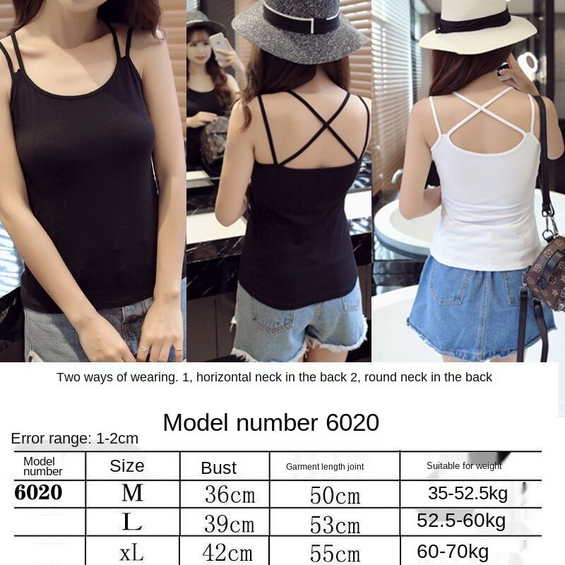 Vest Women's Black and White Student Outer Wear Cotton All-Match Top1-2Women's Underwear Blouse Small Sling Underwear