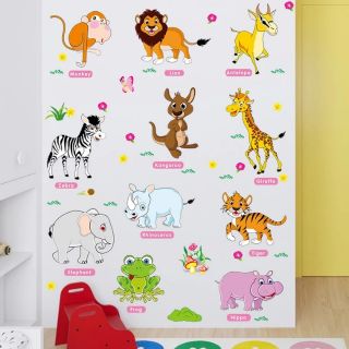 Decal dán tường vườn thú tiếng anh hồng