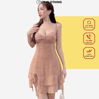 Đầm mini 2 tầng hở lưng, đầm ngắn 2 dây, có mút ngực - dn03196