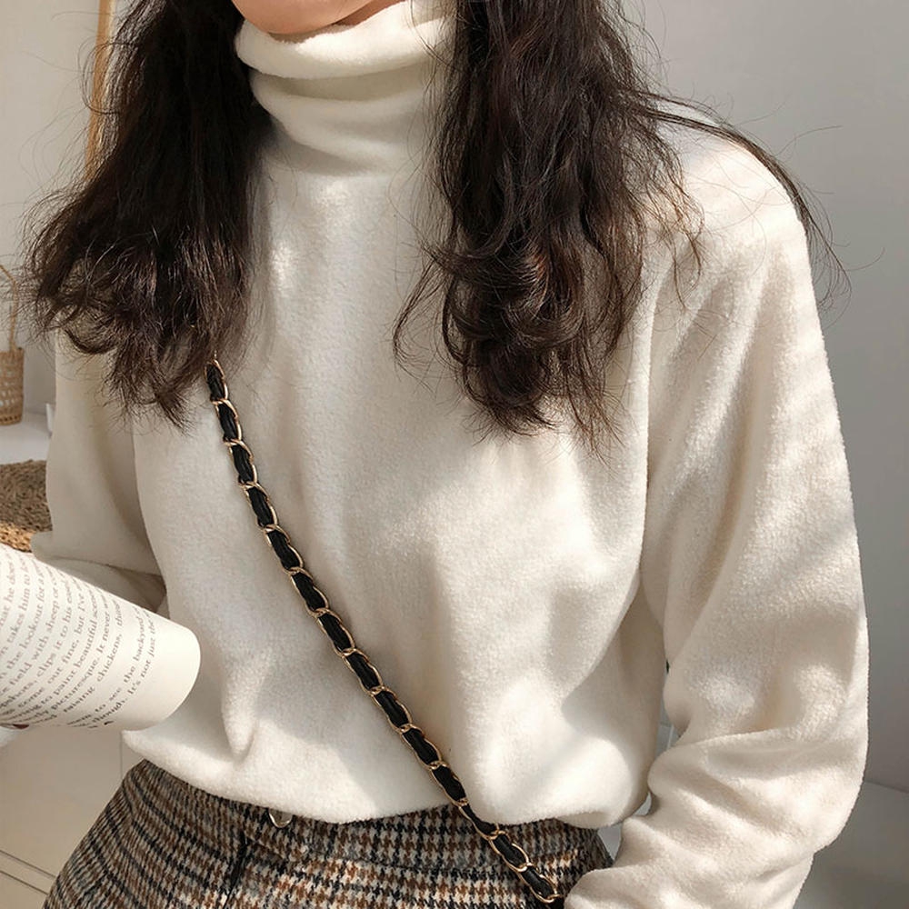 Áo da lộn cổ cao dáng ôm thời trang dành cho nữ 31455 | BigBuy360 - bigbuy360.vn