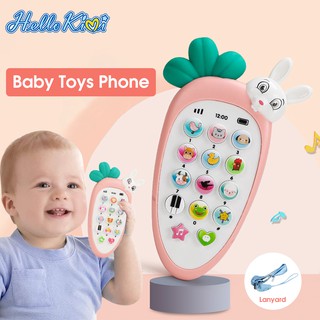 Điện thoại đồ chơi Hellokimi có nhạc nháy đèn bọc vỏ TPU + dây đeo + 2 pin AAA dành cho trẻ em 0-1 tuổi