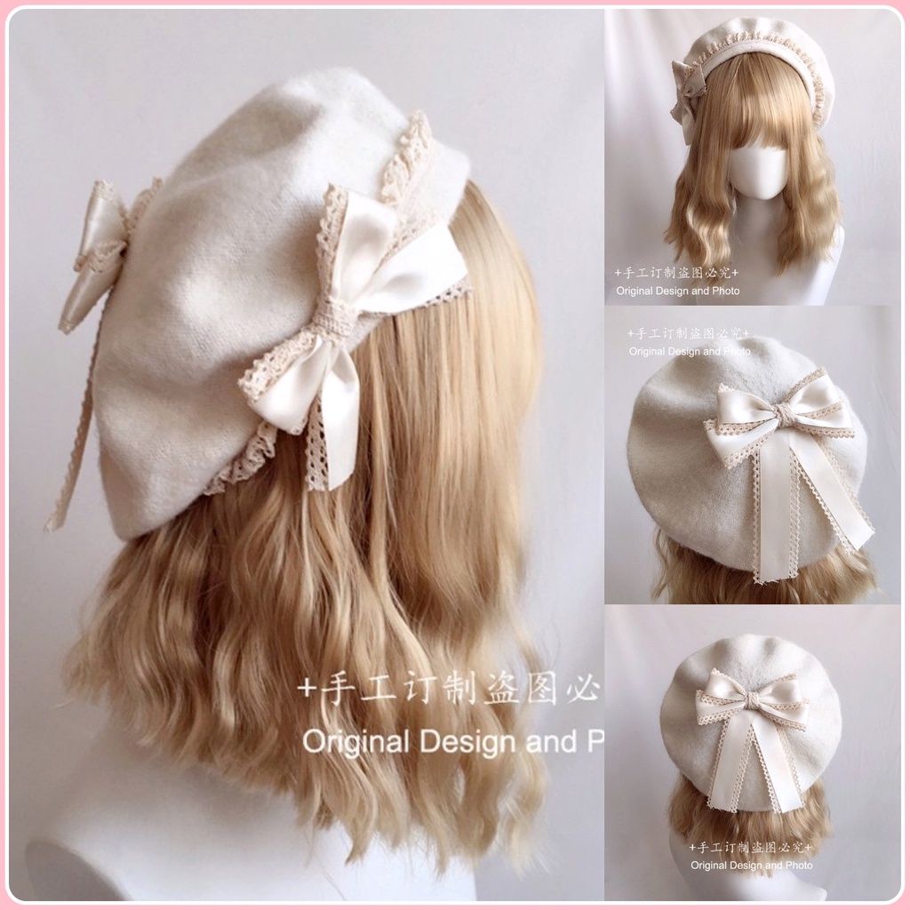 Nón nồi viền ren nơ trắng