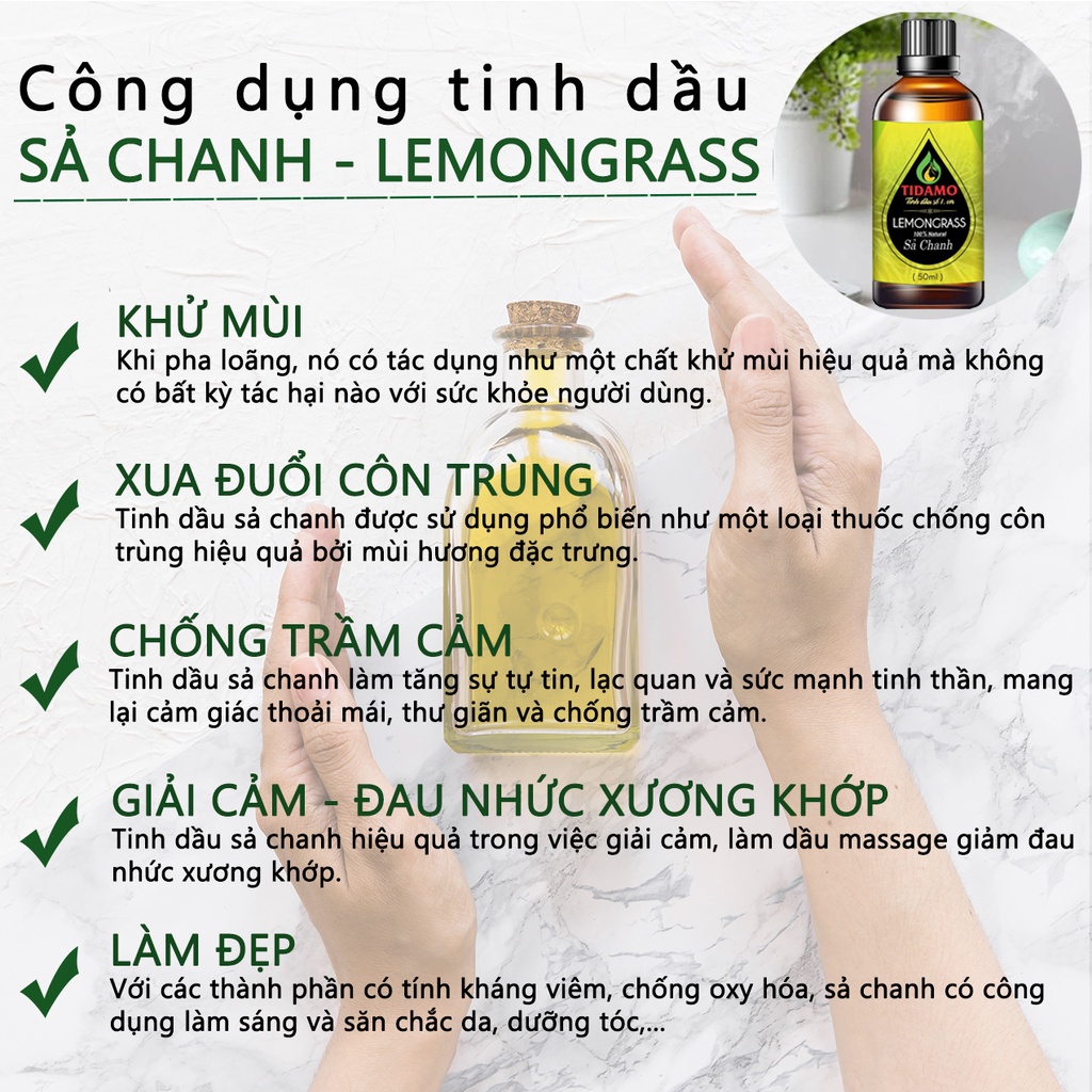 Combo Tinh Dầu Sả Chanh 50ML + Tinh Dầu Treo Xe Treo Phòng Sả Chanh Nguyên Chất, Chính Hãng, Có Kiểm Nghiệm Chất Lượng