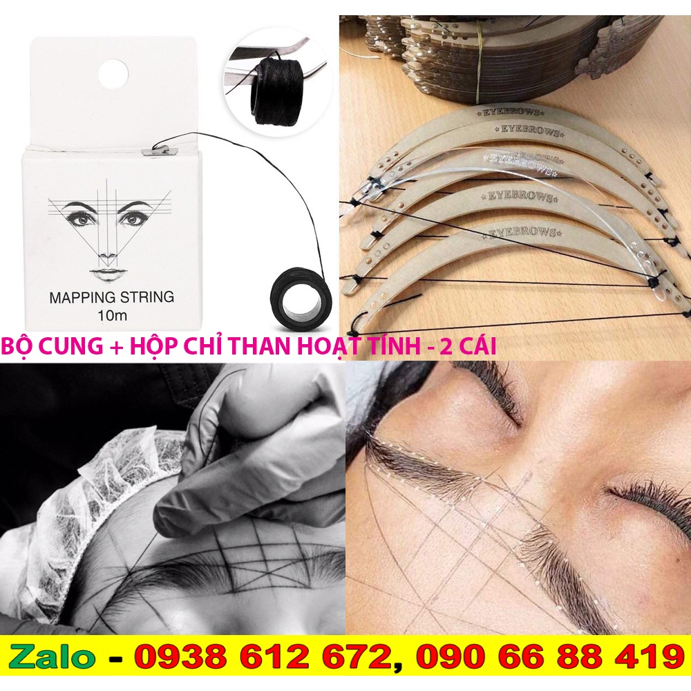 Bộ cung thần thánh + Hộp Chỉ than hoạt tính Vẽ Lông Mày phun xăm điêu khắc